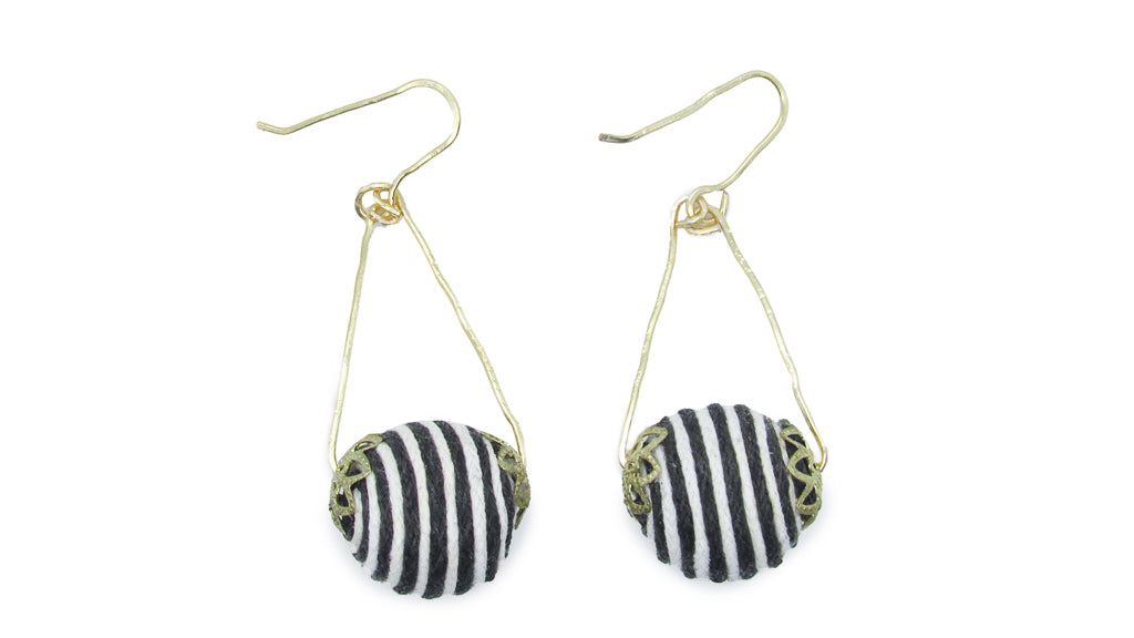 Black and White Striped Bead and Hammered Gold Dangle Earring Earrings Oh, Heart!