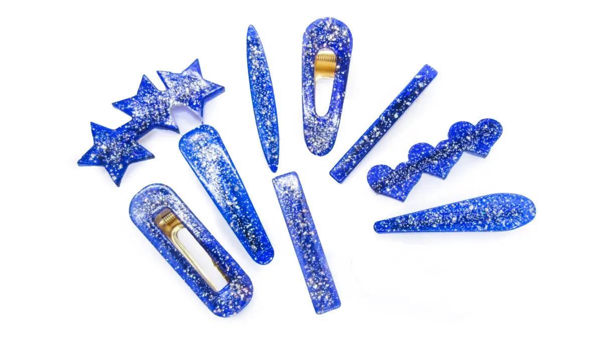 Blue and Silver Glitter Starry Night Resin Barrettes •  Barrettes • Oh, Heart!