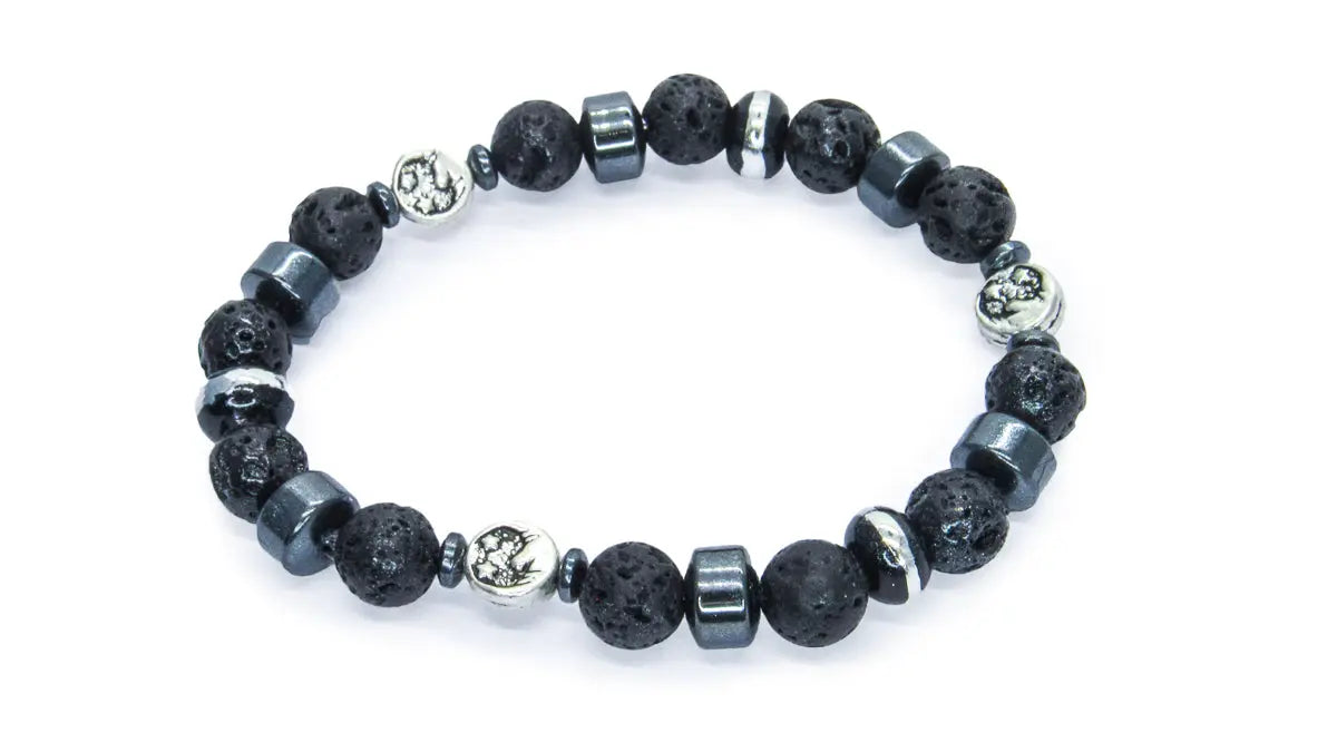 Black Lava Beads and Silver Moon Stretch Bracelet Bracelets Oh, Heart!