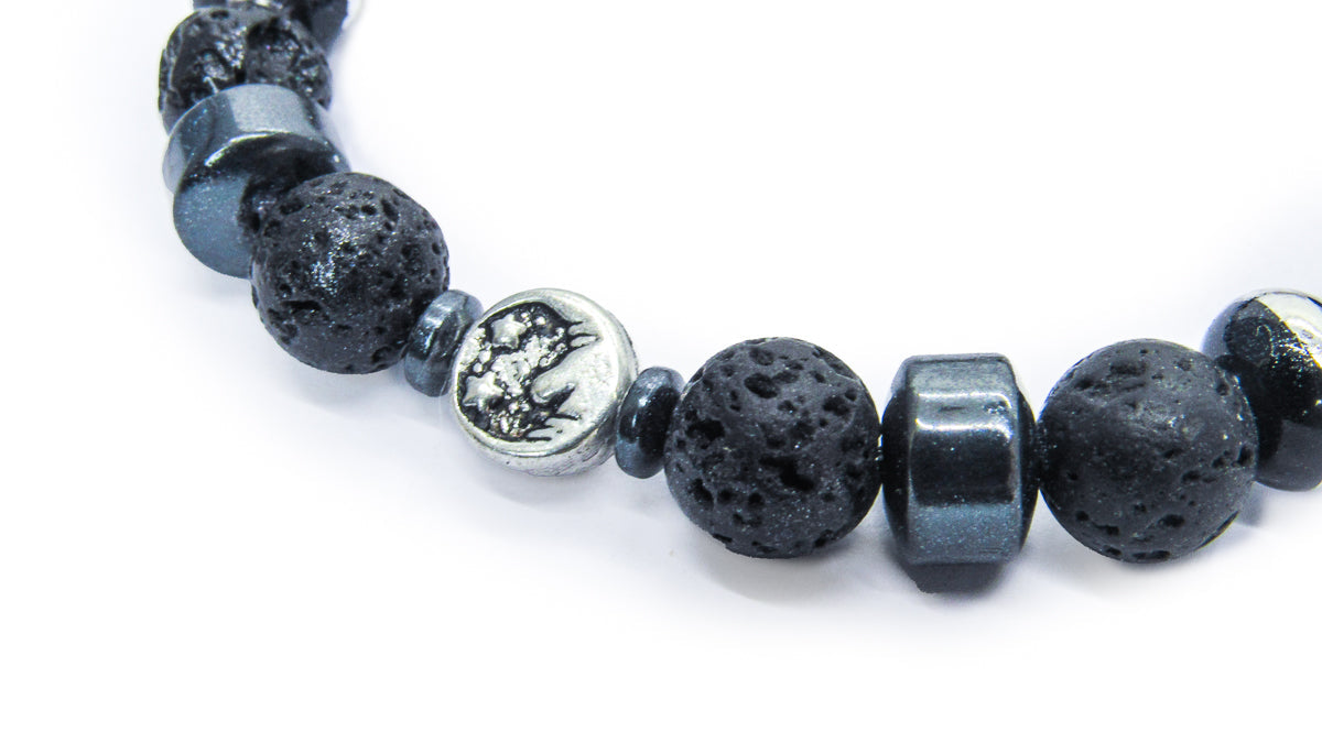 Black Lava Beads and Silver Moon Stretch Bracelet Bracelets Oh, Heart!