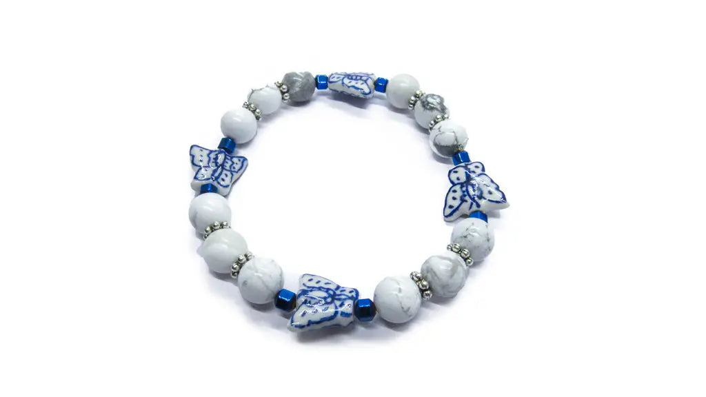 Howlite Stretch Bead with Ceramic Butterfly Beads Bracelets Oh, Heart!