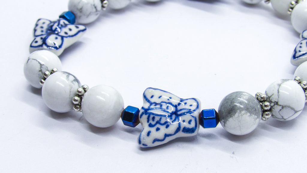 Howlite Stretch Bead with Ceramic Butterfly Beads Bracelets Oh, Heart!