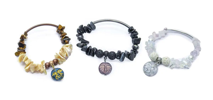 Gemstone Stretch Bracelets With Moon Czech Glass Bead Bracelets Oh, Heart!