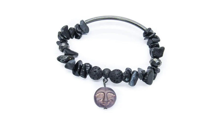 Gemstone Stretch Bracelets With Moon Czech Glass Bead Bracelets Oh, Heart!