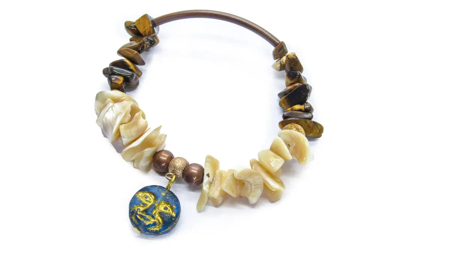 Gemstone Stretch Bracelets With Moon Czech Glass Bead Bracelets Oh, Heart!