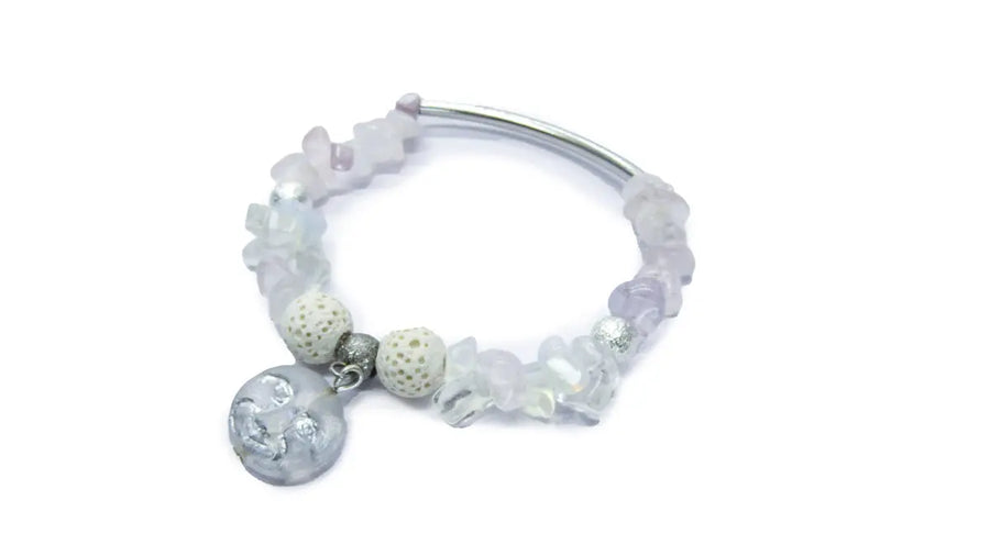 Gemstone Stretch Bracelets With Moon Czech Glass Bead Bracelets Oh, Heart!