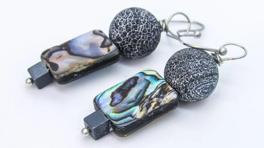 Geometric Mother of Pearl and Glass Bead Earrings Earrings Oh, Heart!