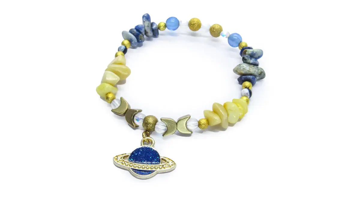 Yellow coral and Lapis lazuli Planetary Chip Bead Bracelet Bracelets Oh, Heart!