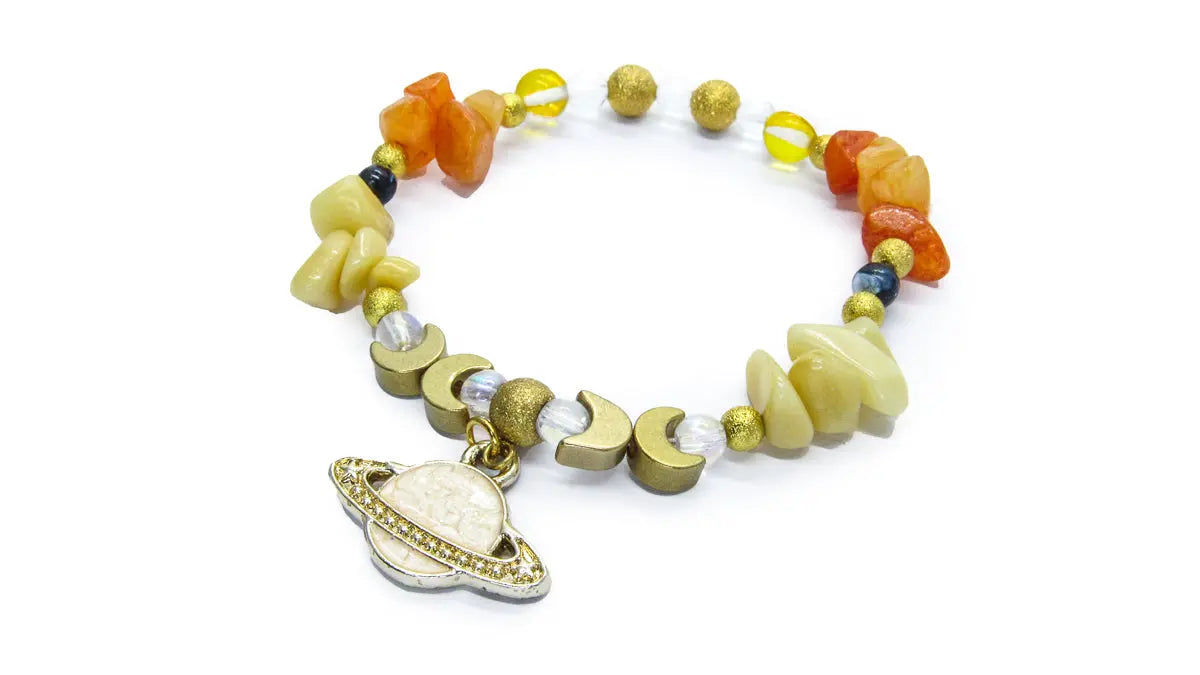 Yellow Coral and Orange Quartz Planetary Chip Bead Bracelet Bracelets Oh, Heart!