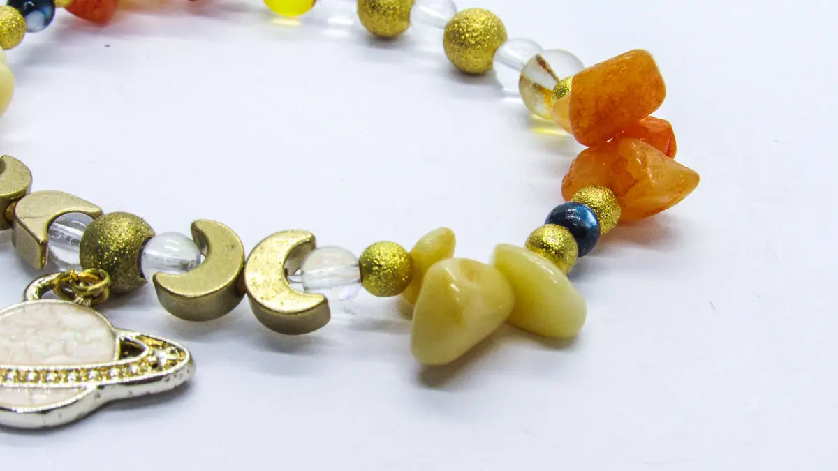 Yellow Coral and Orange Quartz Planetary Chip Bead Bracelet Bracelets Oh, Heart!
