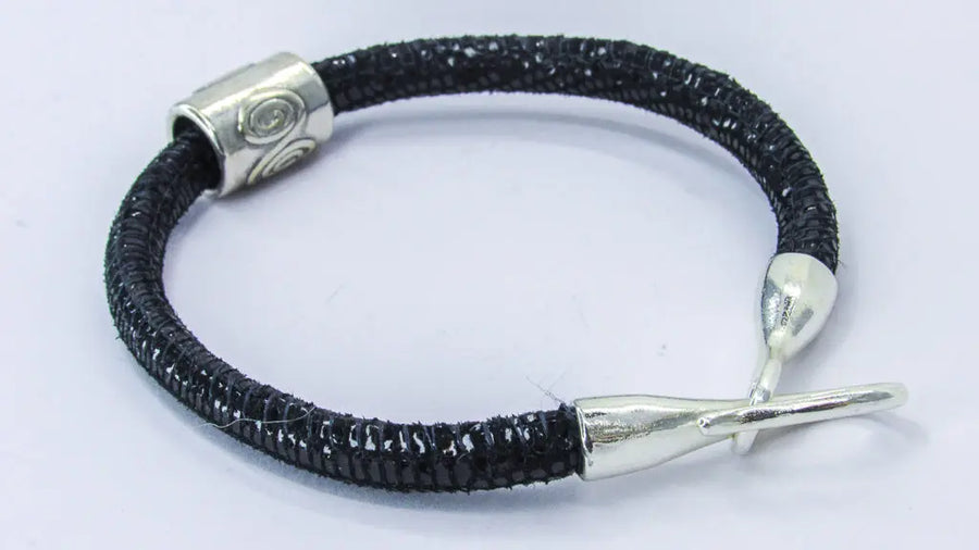Minimalist Black and Silver Patterned Suede Leather Cord Bracelet Bracelets Oh, Heart!
