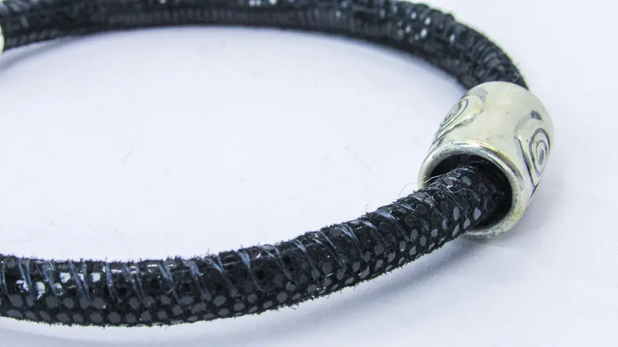 Minimalist Black and Silver Patterned Suede Leather Cord Bracelet Bracelets Oh, Heart!