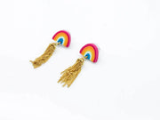 Rainbow Clay Earrings With Gold Tassel Earrings Oh, Heart!