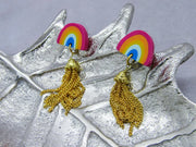 Rainbow Clay Earrings With Gold Tassel Earrings Oh, Heart!
