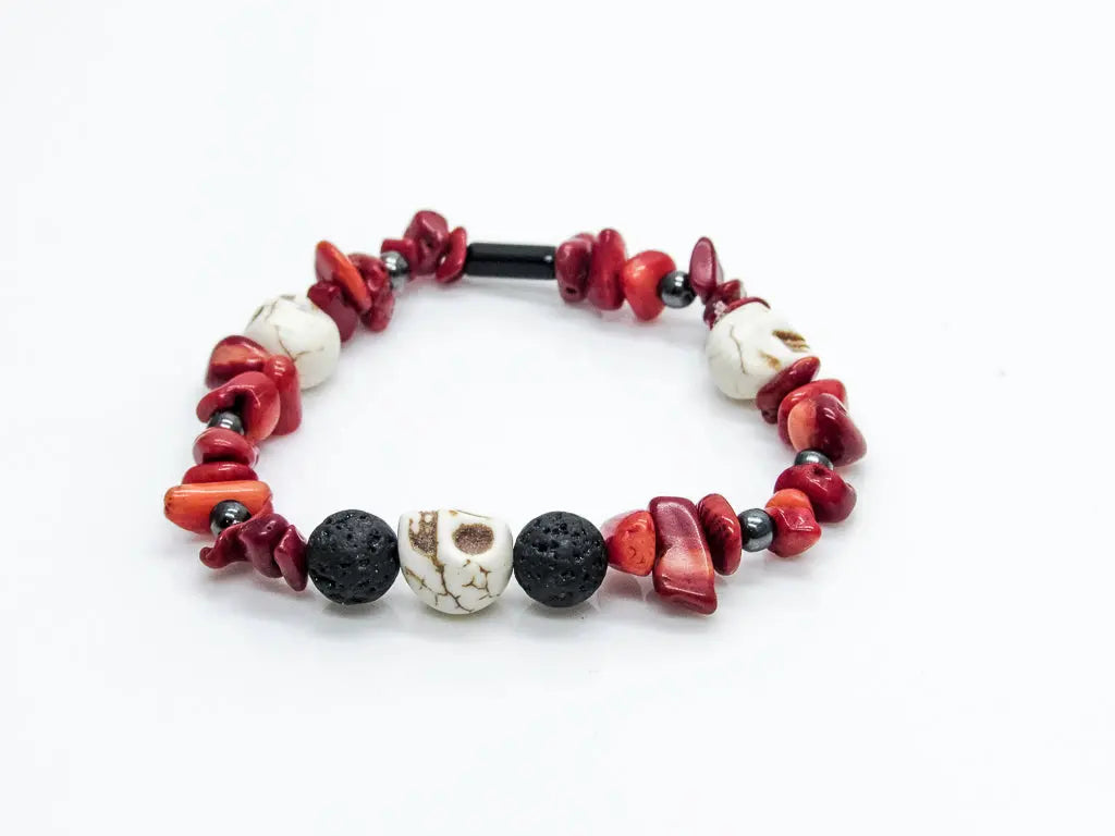 Coral Chips and Skulls Natural Stretch Bracelet Bracelets Oh, Heart!