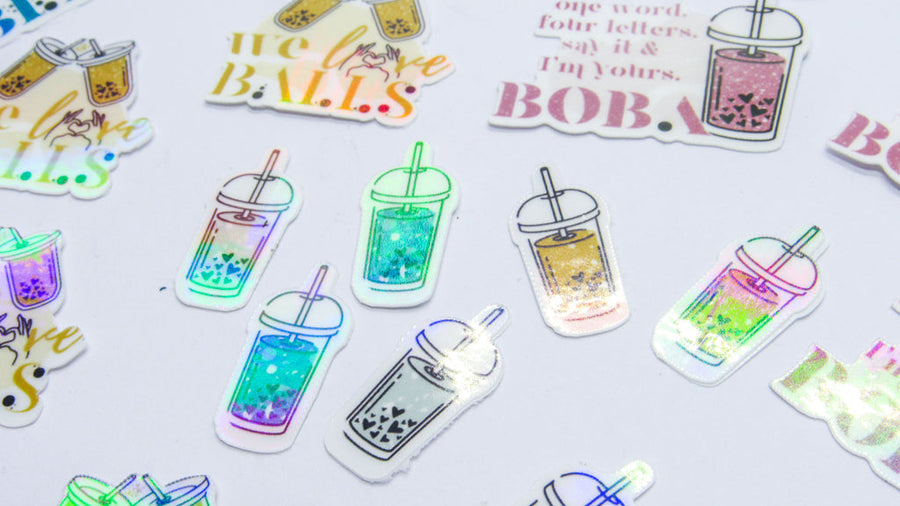 Boba Themed Iridescent Sticker Sheet Decorative Stickers Oh, Heart!