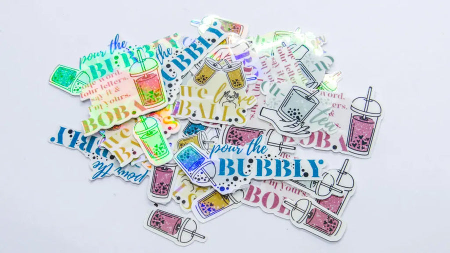 Boba Themed Iridescent Sticker Sheet Decorative Stickers Oh, Heart!