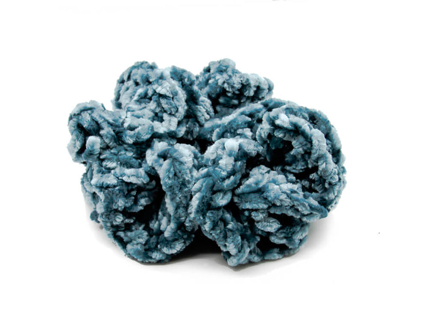 Teal velvet crochet scrunchie