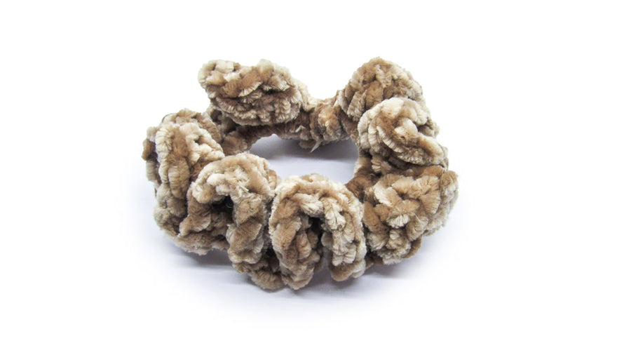 Beige velvet crochet scrunchie