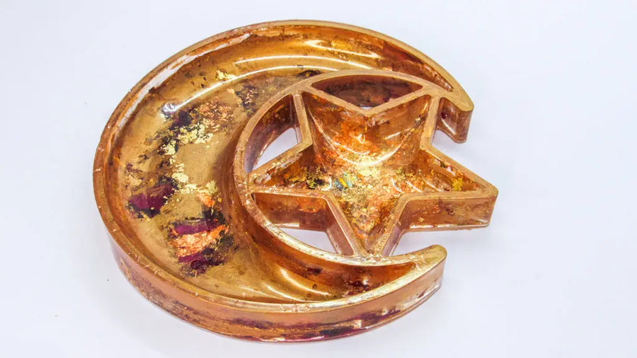 Rose Gold and Rose Petals Crescent Moon Resin Tray Home Decor Oh, Heart!