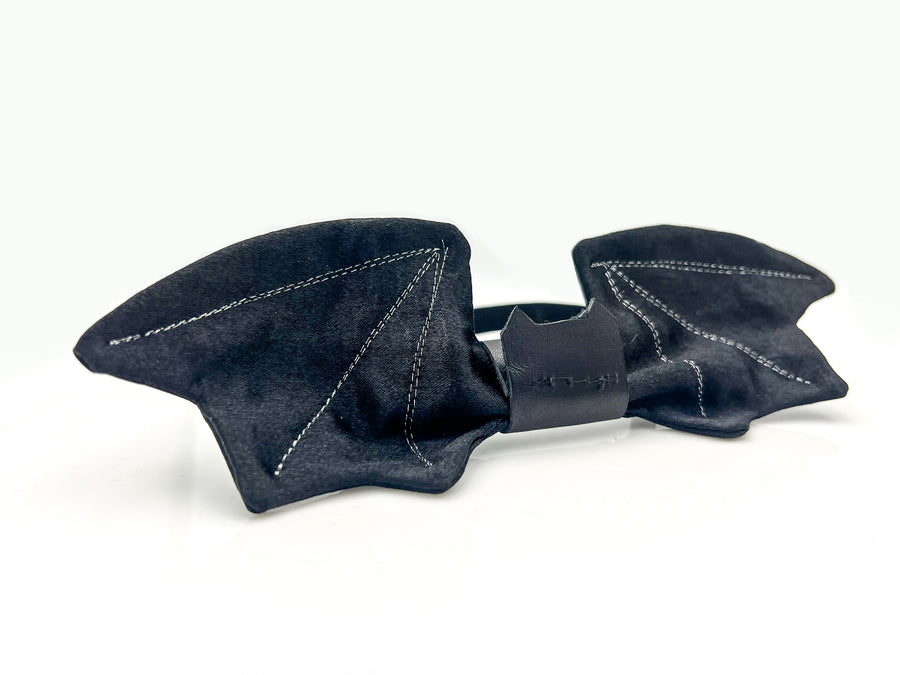 Brushed Black Satin Bat Shaped Bow Tie Bow Tie Oh, Heart!