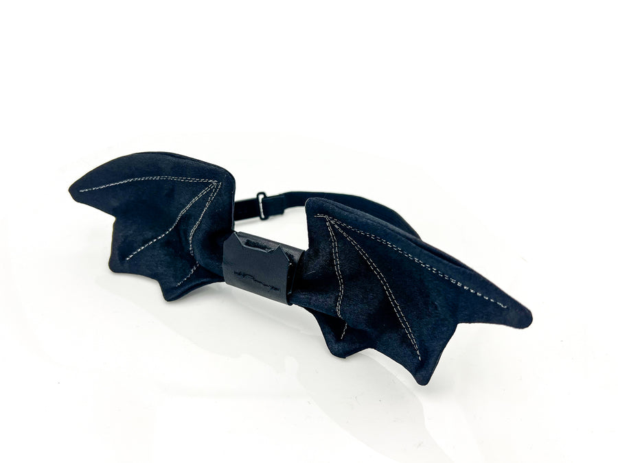 Brushed Black Satin Bat Shaped Bow Tie Bow Tie Oh, Heart!