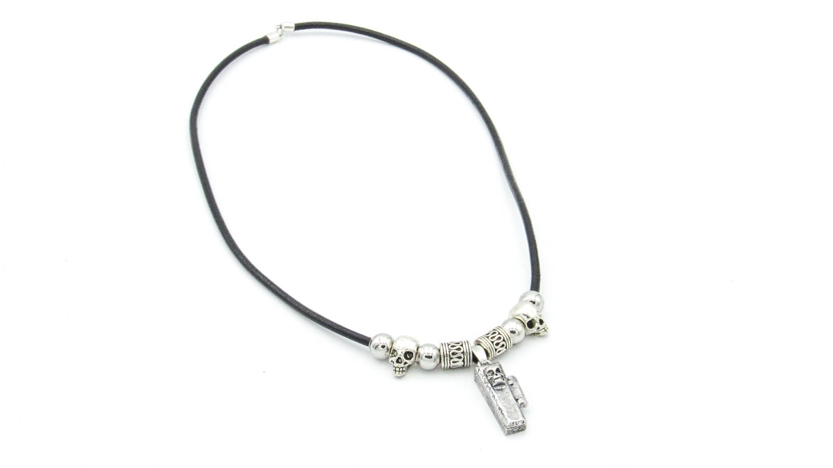 Coffin and Skulls Leather Necklace Necklaces Oh, Heart!