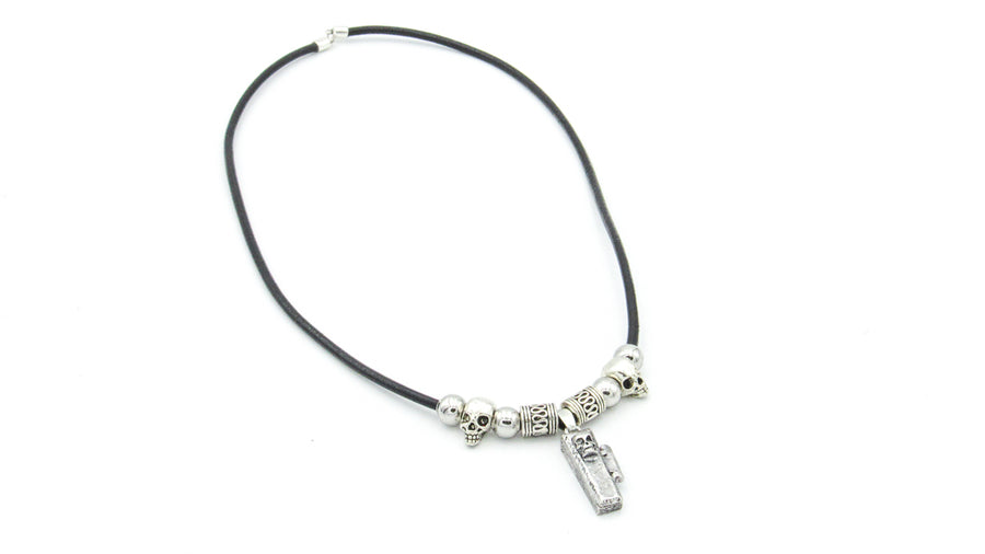 Coffin and Skulls Leather Necklace Necklaces Oh, Heart!