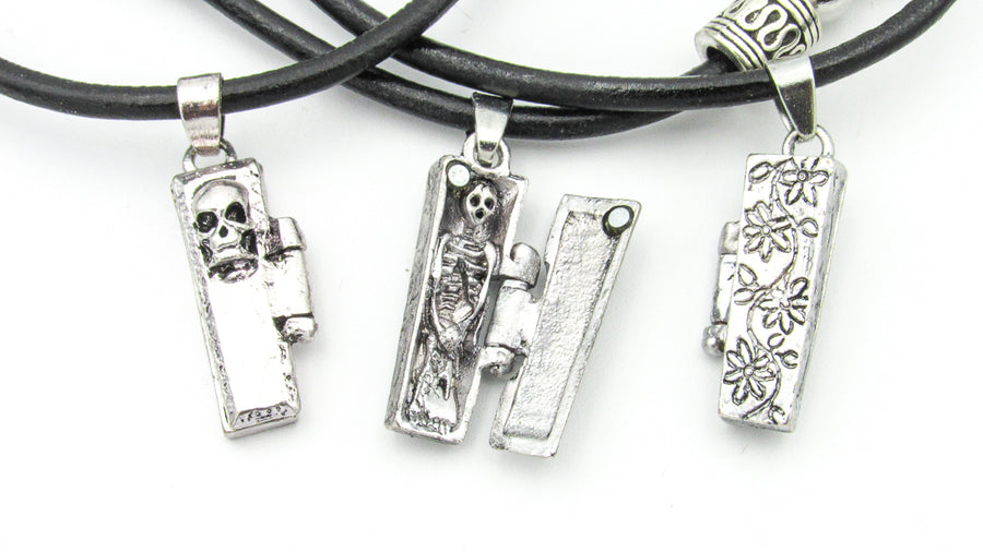 Coffin and Skulls Leather Necklace Necklaces Oh, Heart!