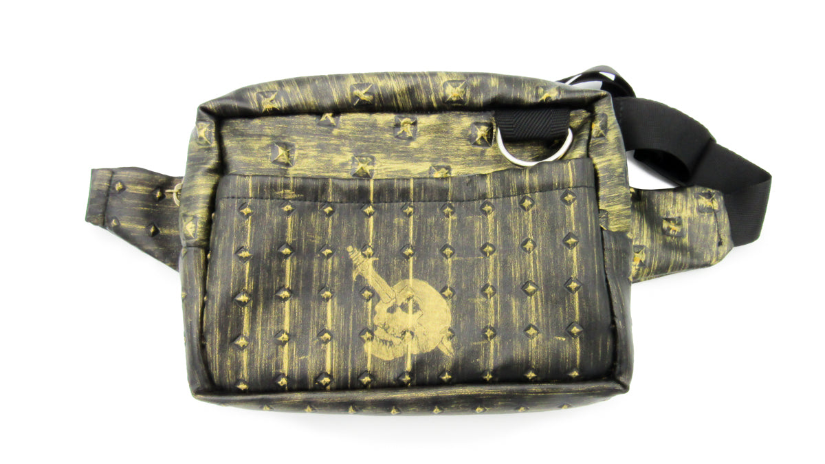 Black and Gold Skull Painted Pleather Fanny Pack Handbags Oh, Heart!