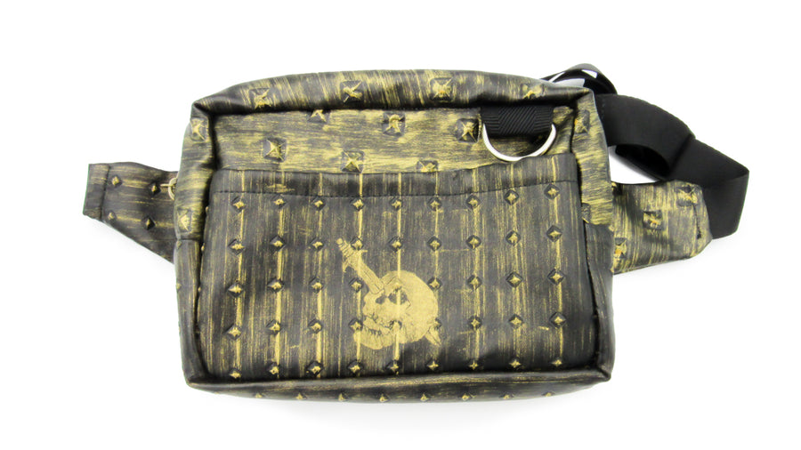 Black and Gold Skull Painted Pleather Fanny Pack Handbags Oh, Heart!