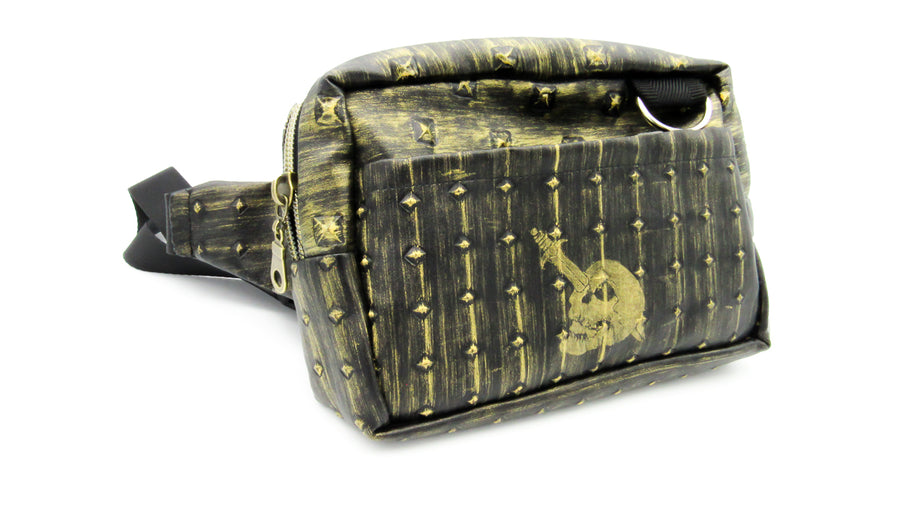 Black and Gold Skull Painted Pleather Fanny Pack Handbags Oh, Heart!