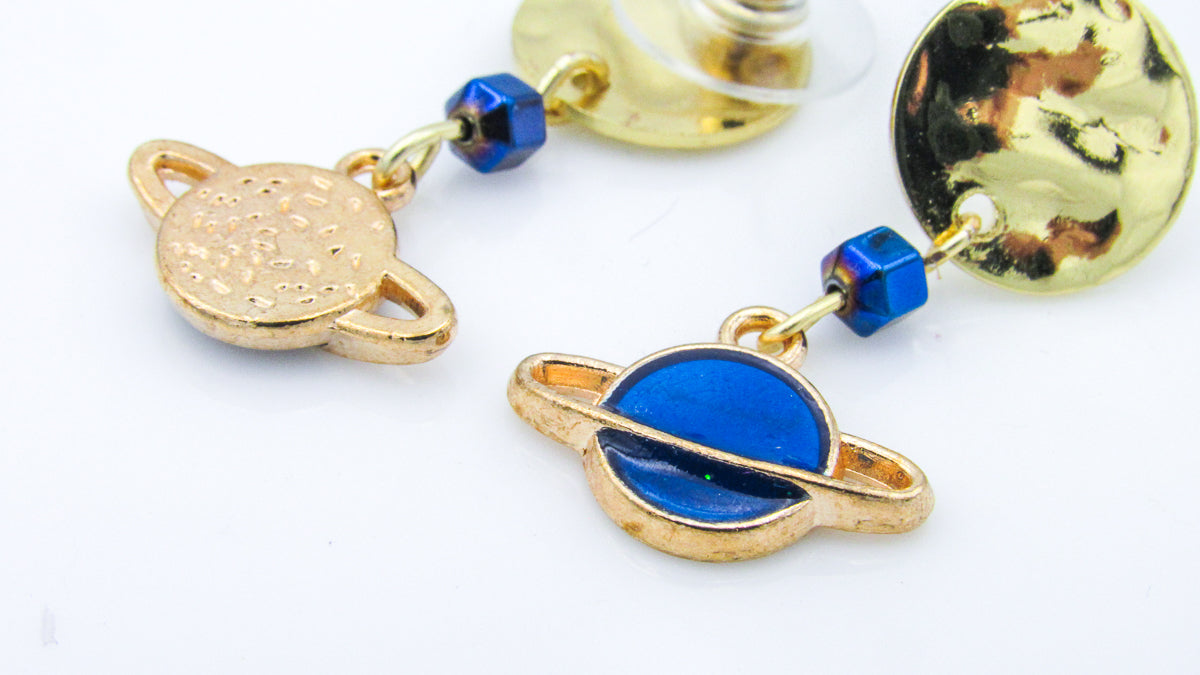 Space Themed Dangle Earrings With a Neptune Charm Earrings Oh, Heart!