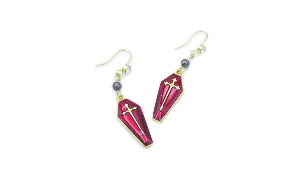 Blood Red and Black Coffin Dangle Earrings •  Earrings • Oh, Heart!