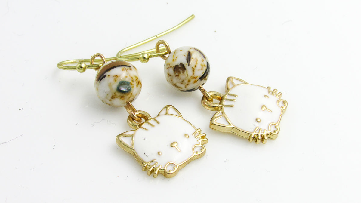 Adorable White Cat Charm and Gemstone Dangle Earrings Earrings Oh, Heart!