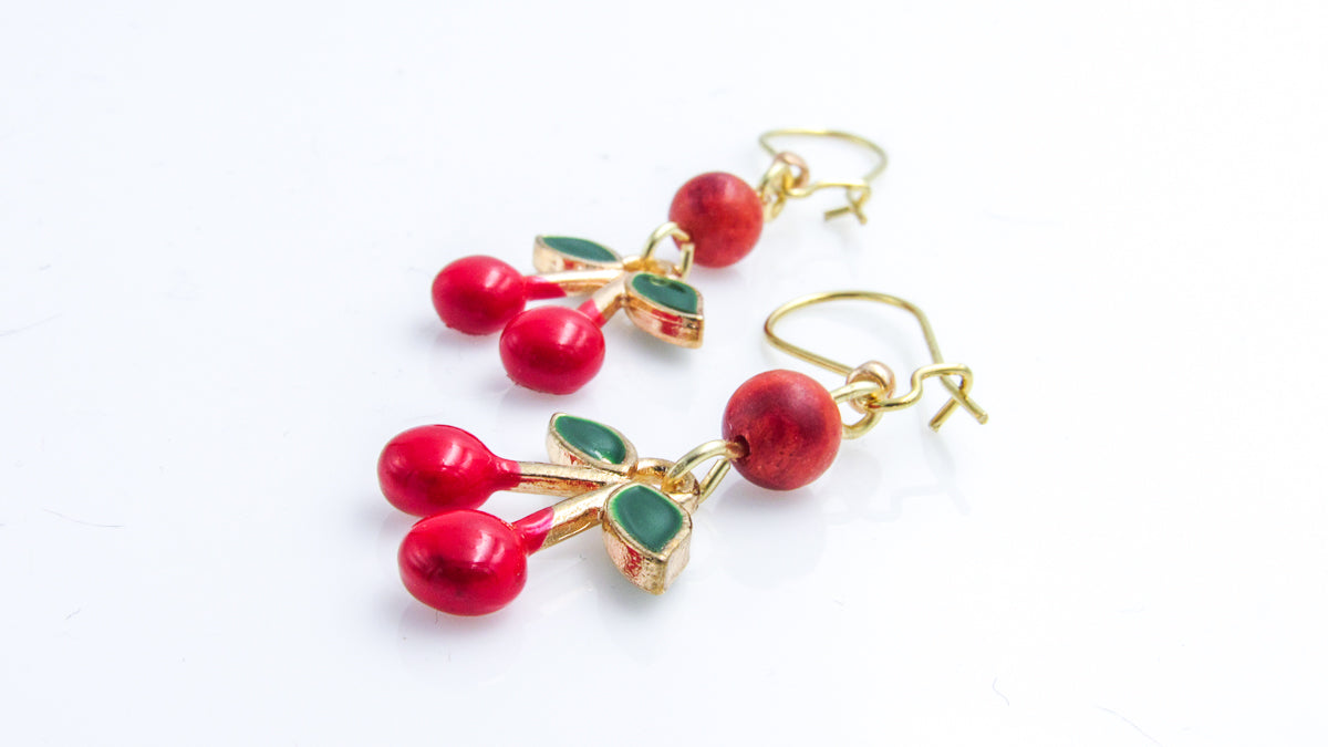 Cherry Scented Enamel Charm Dangle Earrings •  Earrings • Oh, Heart!