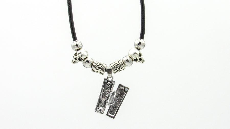 Coffin and Skulls Leather Necklace Necklaces Oh, Heart!