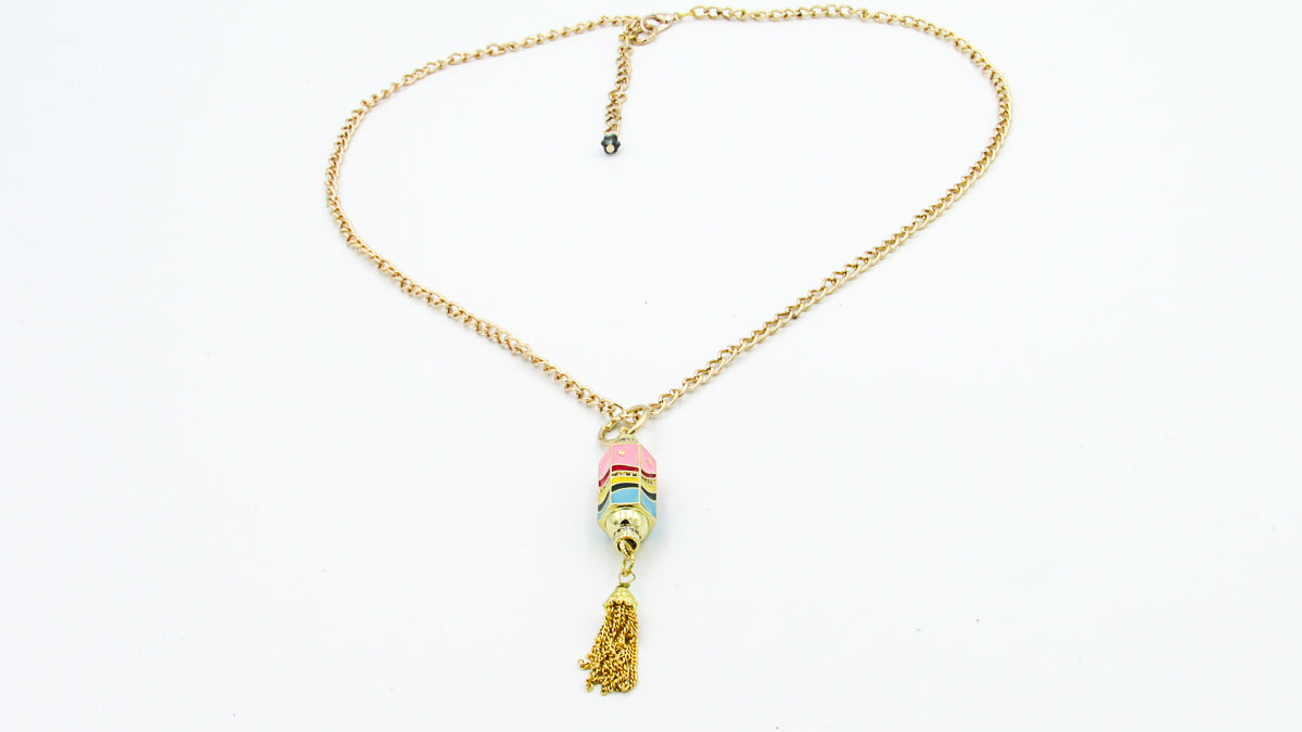 Rainbow Enamel Connector Charm with Tassel Chain Necklace •  Necklaces • Oh, Heart!