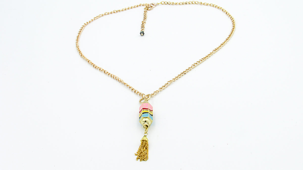 Rainbow Enamel Connector Charm with Tassel Chain Necklace Necklaces Oh, Heart!
