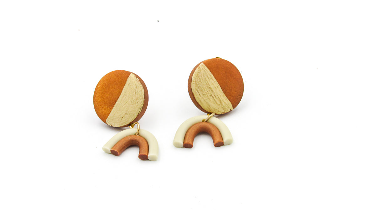 Polymer Clay Rainbow and Gold Painted Wood Dangle Earrings Earrings Oh, Heart!
