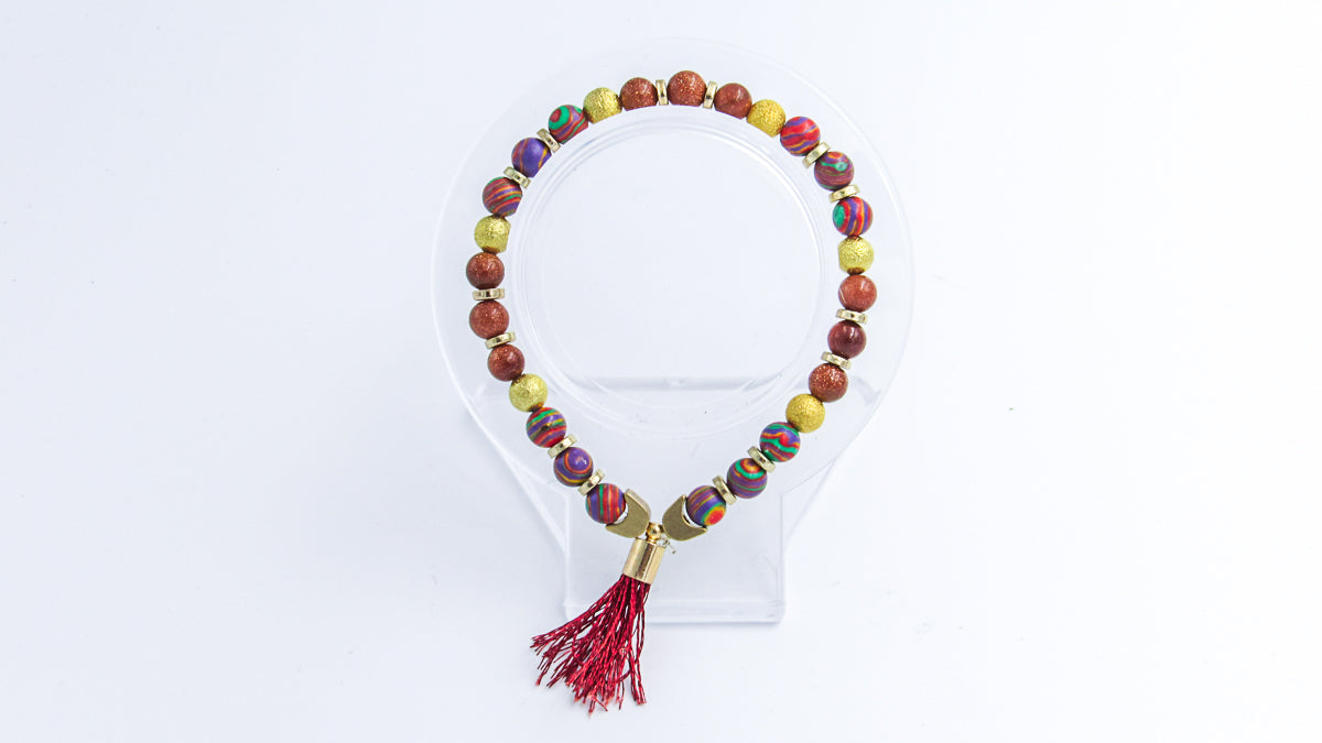 Red and Gold Tassel Stretch Bracelet Bracelets Oh, Heart!