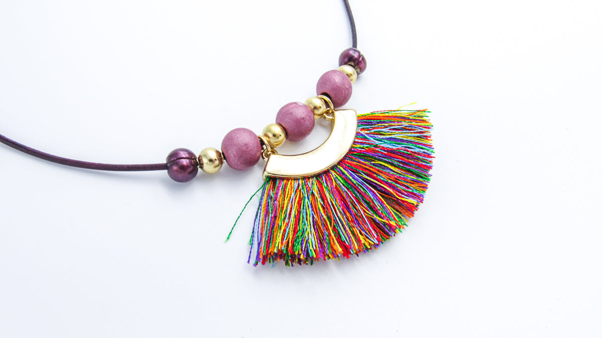 Rainbow Fringe Necklace with Pearls and Leather Necklaces Oh, Heart!