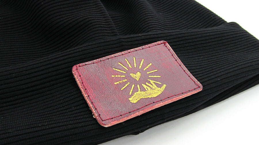 Ribbed Slouchy Beanie and Leather Patch Beanie Oh, Heart!