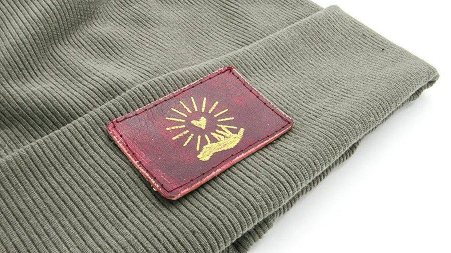 Ribbed Slouchy Beanie and Leather Patch Beanie Oh, Heart!