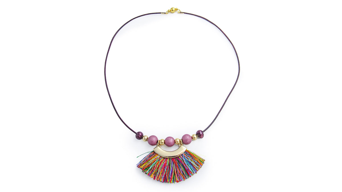 Rainbow Fringe Necklace with Pearls and Leather Necklaces Oh, Heart!