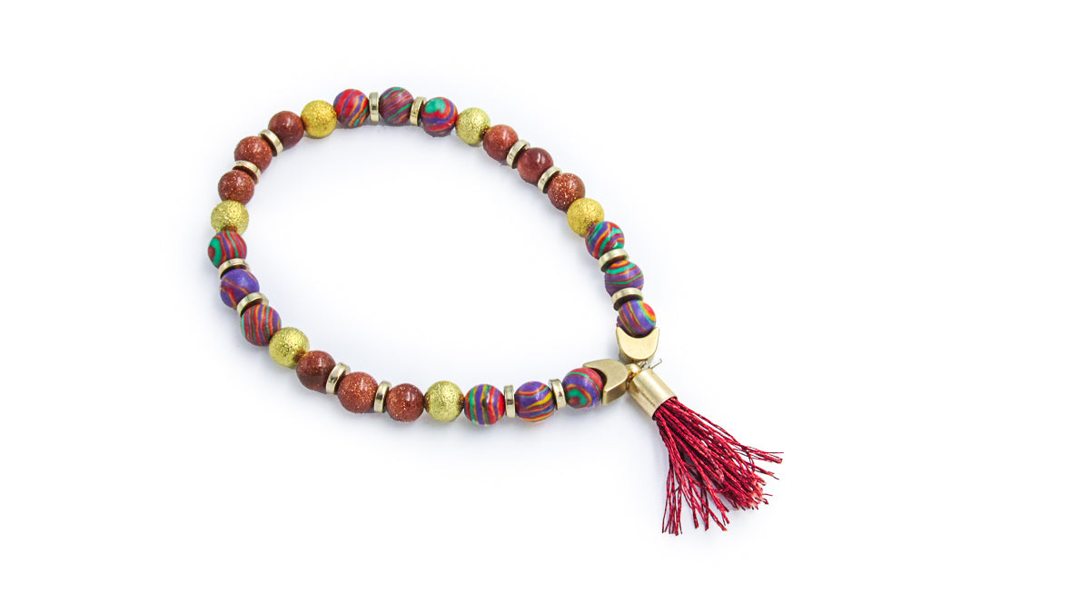 Red and Gold Tassel Stretch Bracelet Bracelets Oh, Heart!