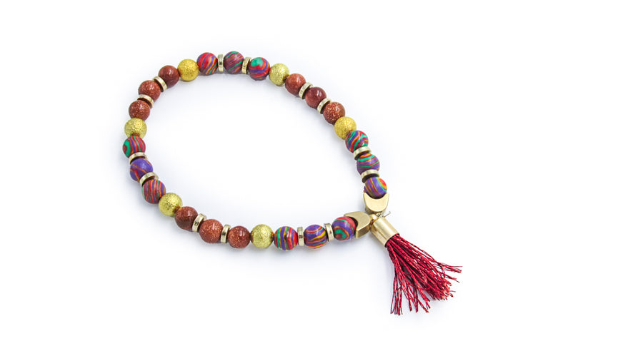 Red and Gold Tassel Stretch Bracelet Bracelets Oh, Heart!