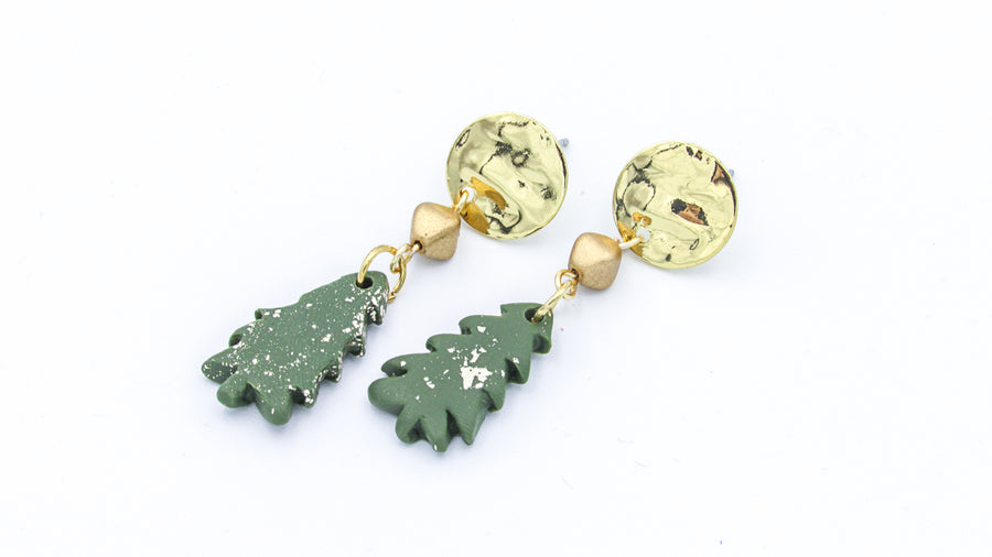 Polymer Clay Tree and Gold Leaf Dangle Earrings Earrings Oh, Heart!
