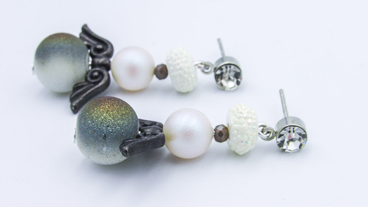 Iridescent Angel and Pearls Dangle Holiday Earrings Earrings Oh, Heart!