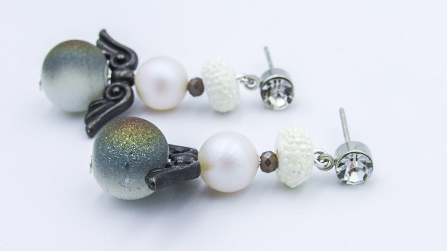 Iridescent Angel and Pearls Dangle Holiday Earrings Earrings Oh, Heart!